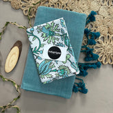 C Green Handloom Khadi Cotton Saree With White Leaf Print Blouse